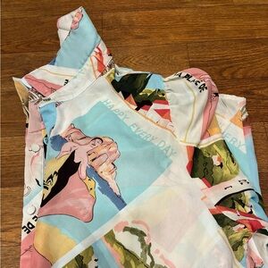 Women’s Colorful Graphic Button-Up Blouse Shirt Size 2XL